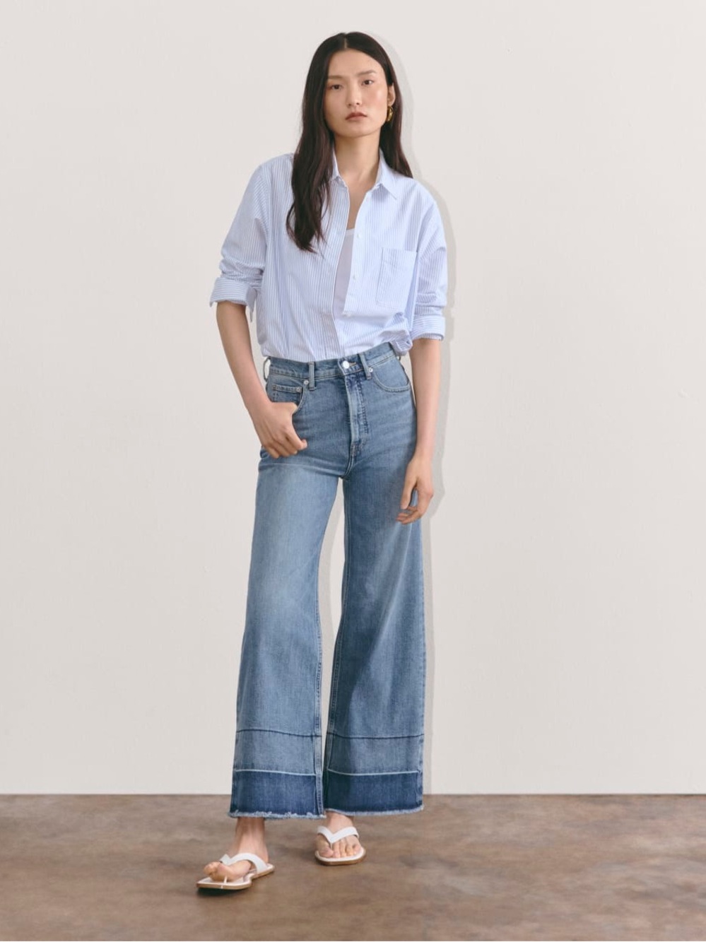 Everlane Two-Tone Wide Leg High-Rise Jeans in Light Blue